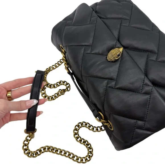 Kurt Geiger XXL Kensington Black Quilted Leather Eagle Gold Chain Shoulder Bag - Picture 9 of 16